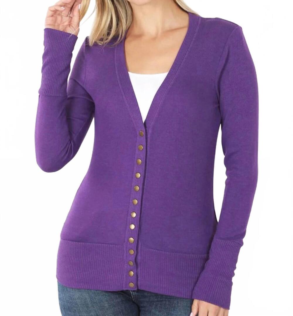 NEW ZENANA button front knit cardigan in purple